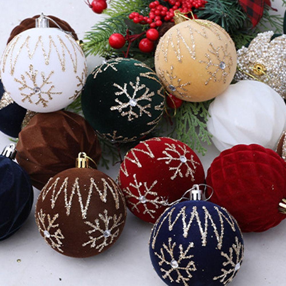 4pcs Glitter Christmas Tree Hanging Balls Flocked Xmas Ball Ornaments Xmas Gift Balls  Party Favors