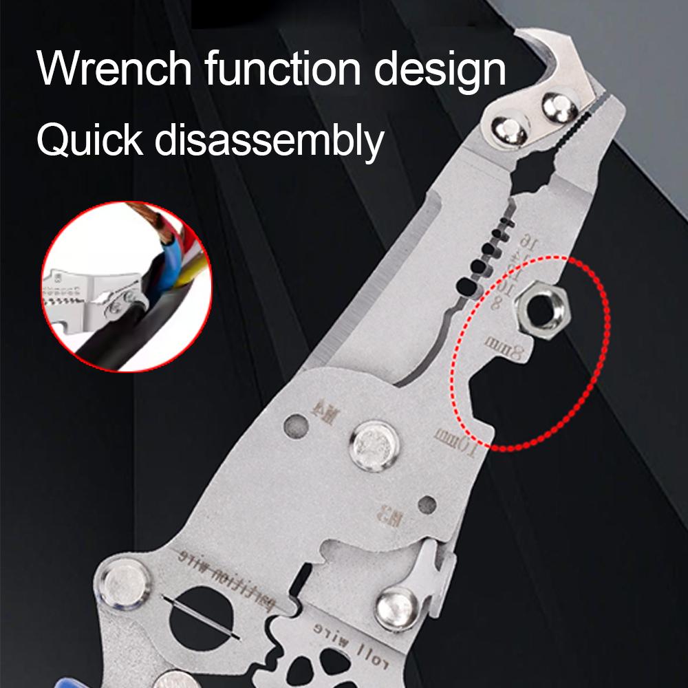 Foldable Crimper Peeler Pliers Electrician Wire Cable Cutter Wire Stripper Tool Multi-Purpose Press Stripper Crimping Plier Blue