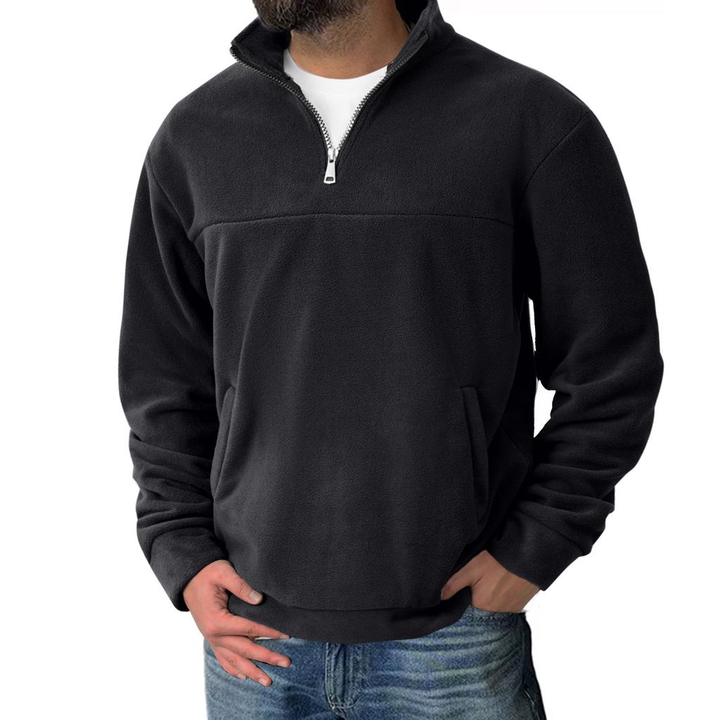 Men's Fleece Half-Zip Pullover Casual Stand Collar Sweatshirt with Side Pockets