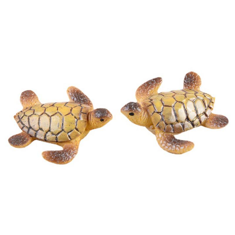 2Pcs Mini Meeresschildkröte Modell Harz Schildkröte Figuren Aquarium Miniatur Dekor