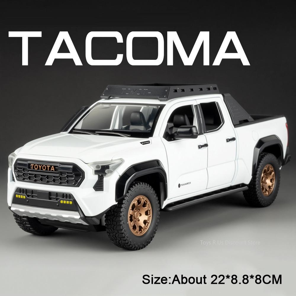 1:24 Scale Tacoma Models Cars Alloy Diecast Toys with Light Sound Miniature SUV Wheel Pull Back Off-road Vehicles Home Decor
