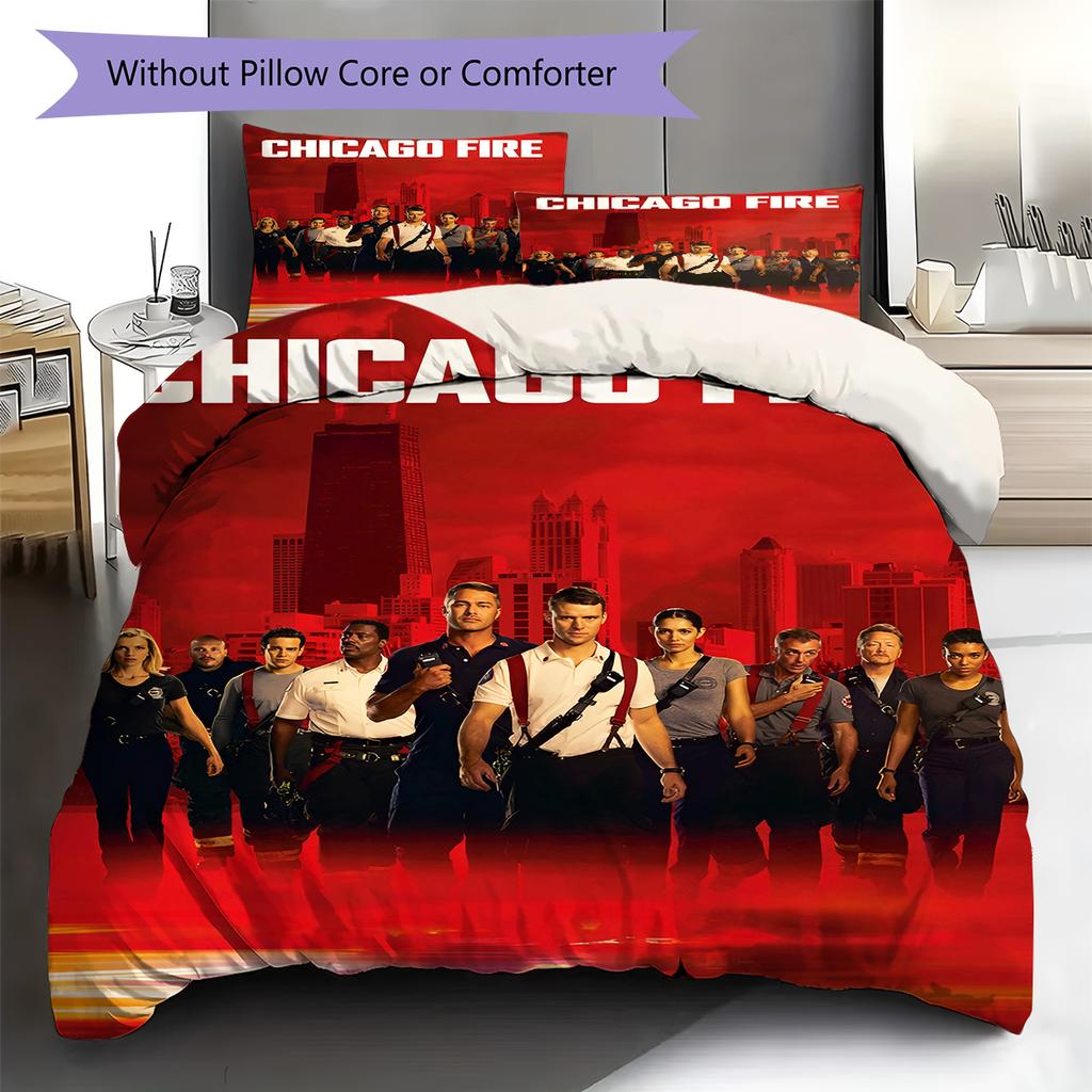 Pościel z wzorem Chicago Fire, Zestaw kołdry Poszewka na kołdrę Poszewka na poduszkę Domowy Prezent Urodzinowy (1 * poszwa na kołdrę + 2 * poszewki na poduszki, bez rdzenia)