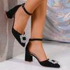 Fashion Woman Sandals 2025 New Thin Heel Wedding Shoes Slip on Pointed Toe Shoes Woman Crystal Square Buckle High Heel Sandals Women