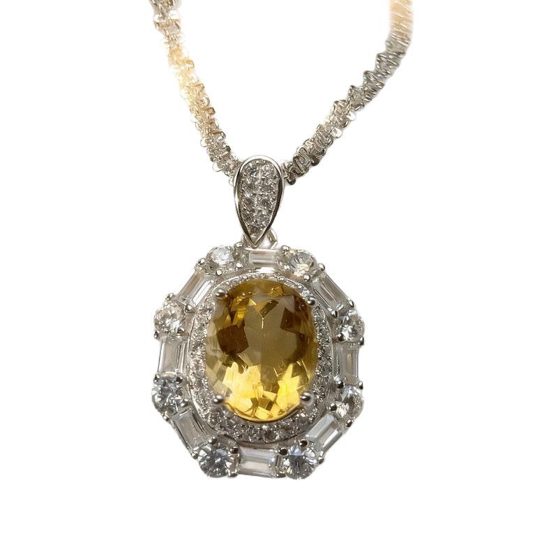 S925 Sterlingsilber Gelber Amethyst Edelsteinring & Damenanhänger mit hohem Karat