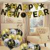 Black Gold New Year Party Decoration Happy New Year Banners Decoration Happy New Year Balloons for New Year Celebrations