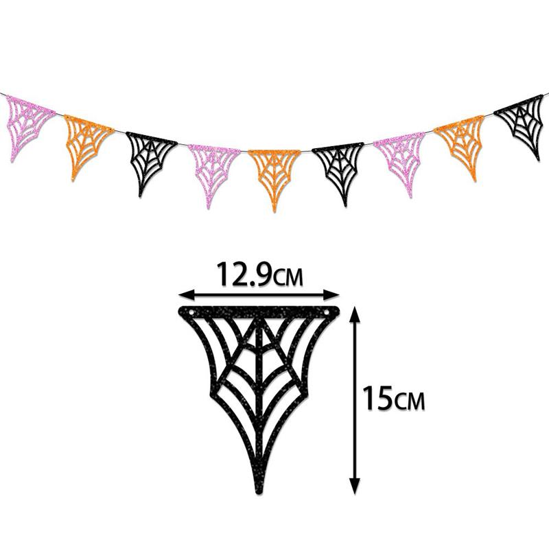 Halloween Hanging Garland Cartoon Ghost Bat Spider Bunting Paper Banner Halloween Party Home Fireplace Decoration Supplies Kids