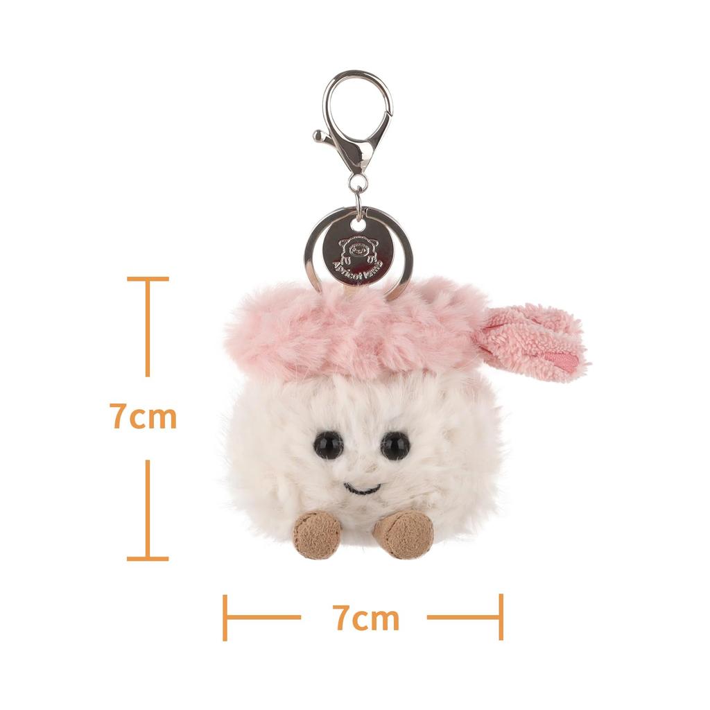 Apricot Lamb Shrimp Sushi Cute Soft Animal Keychain Plush Toy, Suitable for Men and Women, Backpack, Wallet, 7cm