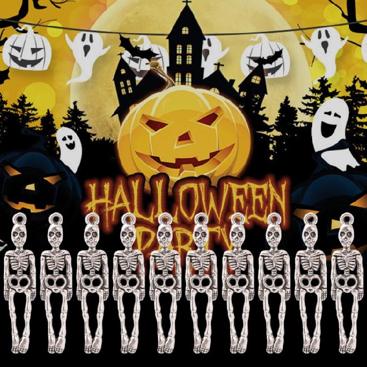 10x Silver Skeleton Halloween Jewelry Making Accessory for DIY Necklace Bracelet
