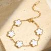 Htpwe Stainless Steel Solid Color Flower Four-leaf Clover Bracelet Women 18k Gold Couple Holiday Gift Bracelet Party Zircon
