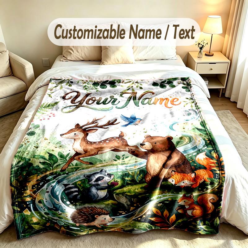 Forest Nature Theme Custom Blanket Personalized Name & Text Customized Soft Warm Throw Blanket Home Decor