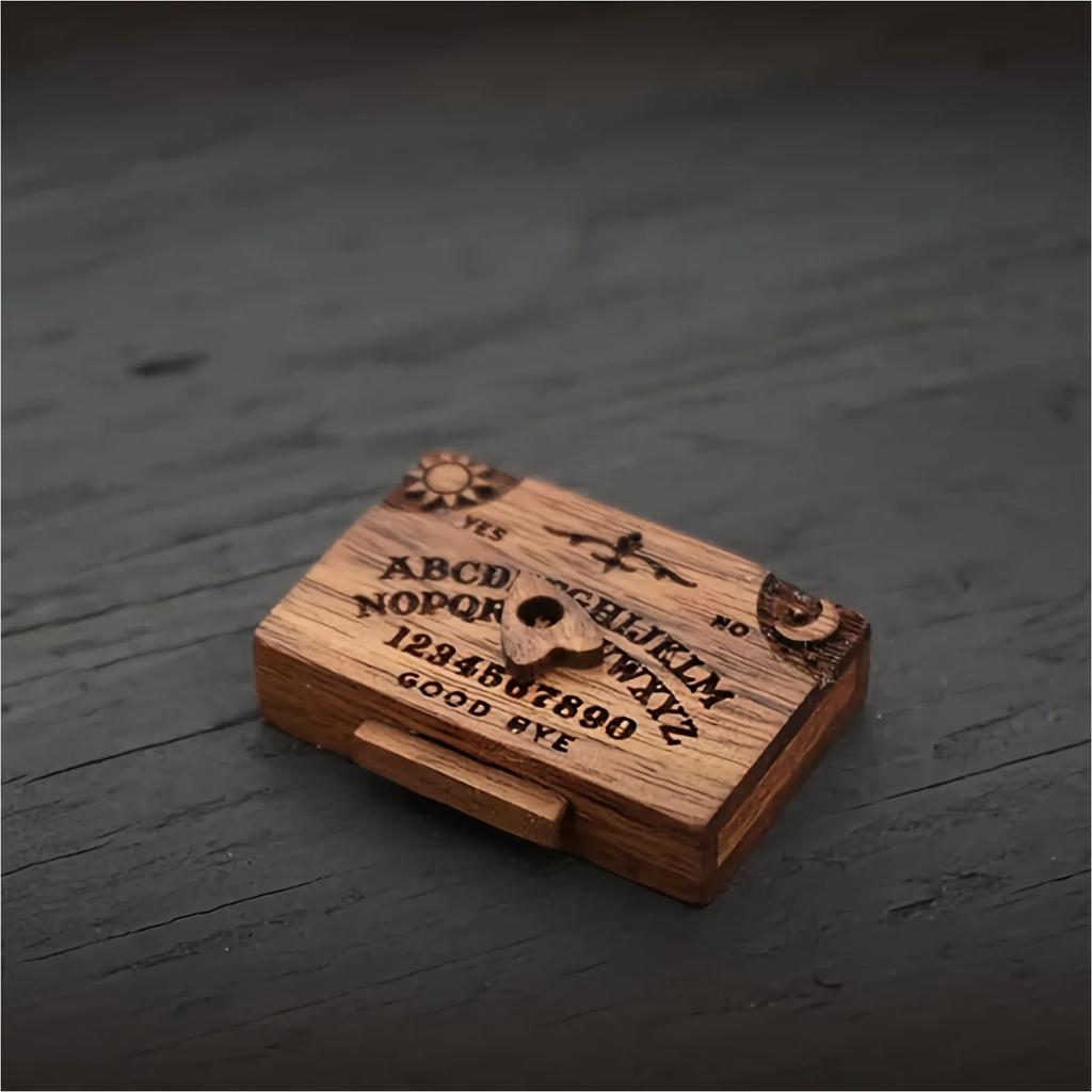 Mini Ouija lenta su stalčiuku Medinė miniatiūrinė dvasinė lenta Miniatiūros su planšetėmis Emocinė meilė Stalčius Namų dekoracija