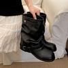 Retro thin black thick heel Martin boots summer high-end western cowboy boots