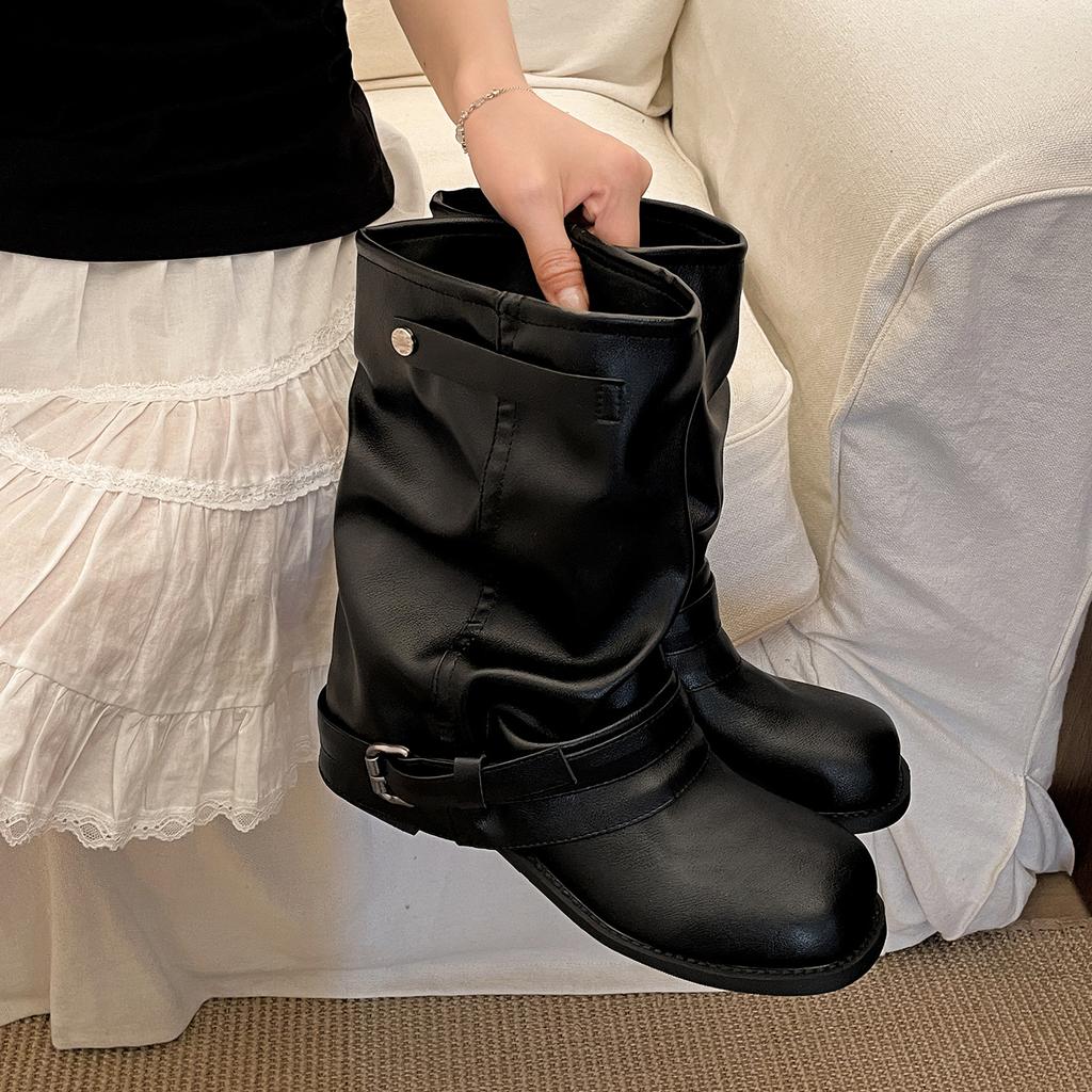 Retro thin black thick heel Martin boots summer high-end western cowboy boots