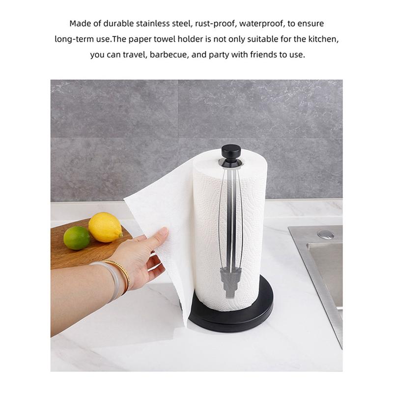 A89X 2X Paper Towel Holder Countertop, Paper Towel Stand With Ratchet System For Kitchen Bathroom Black