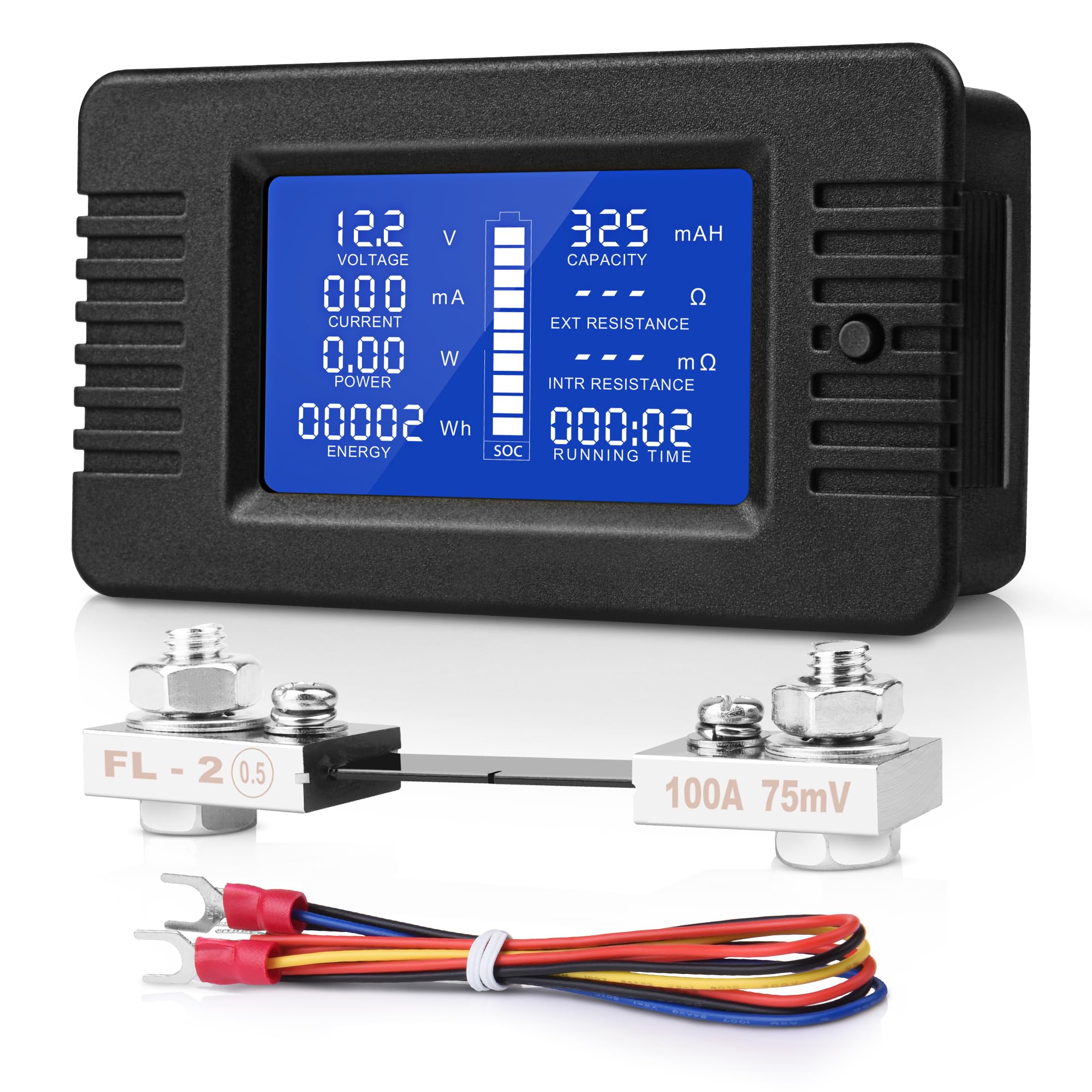 

MNJ MOTOR DC 9-in-1 Battery Monitor Meter with Shunt 0-200V 0-100A LCD Display Digital for Car RV Solar System