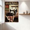 Vintage Quilting Tin Sign - Black Cat on Patchwork Quilt, Sewing Machine & Colorful Fabrics Retro Metal Wall Decor for Craft Roo