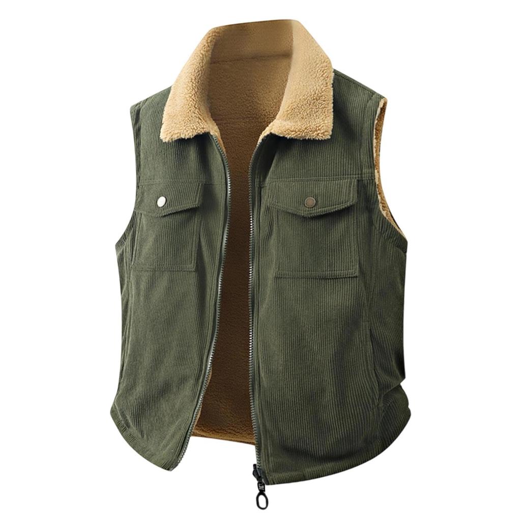 Men's Casual Inner And Outer Color-matched Zipper Vests, Men's Double-sided Fleece Warm Lambskin Lapel Vests