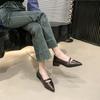 Pointed commuter shallow mouth single shoes women's spring and autumn French retro casual evening thick heel fashion Mary Jane small leather shoes