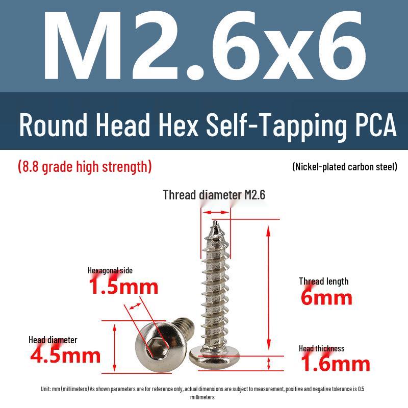 8.8 Grade Round Head Hex Socket Self-Tapping Screws M2-M4 Carbon Steel Bolts