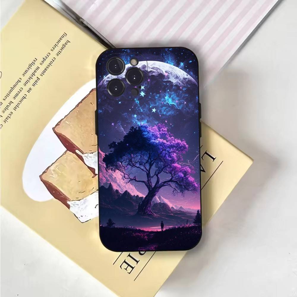 Tree of Life Space Galaxy Stars Phone Case Phone Case For iPhone 16,15,14,13,12,11,Pro,X,XS,Max,XR,Plus,Mini Soft Black Cover