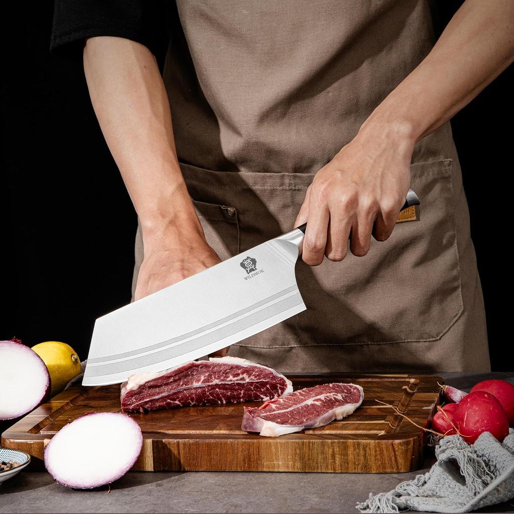 WILDMOK 7.8 Inch Chinese Chef Knife Stainless Steel Material with Black Pakkawood Handle Kitchen Cleaver Vegetables Knife