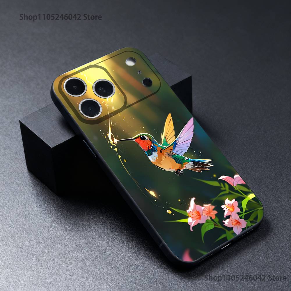 

Colorful Bird Hummingbird Wear-resistant Phone Case For iPhone 17,16,15,14,13,12,11,Pro,Max,Plus Black Soft Cover iPhone12PROMAX