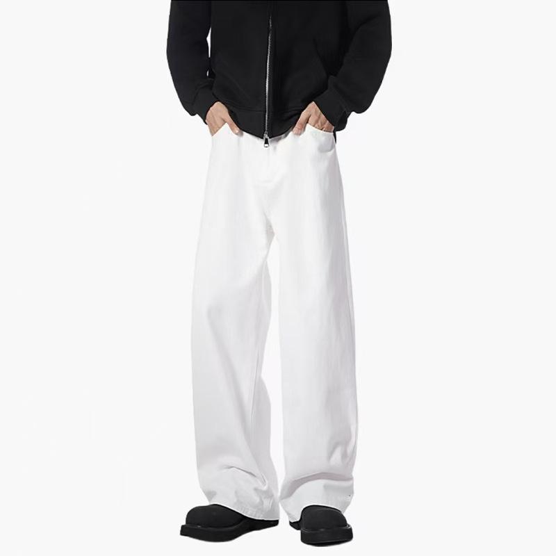 Americké bílé scimitar džíny pánské trendy zbrusu nové high street splývavé volné rovné široké kalhoty