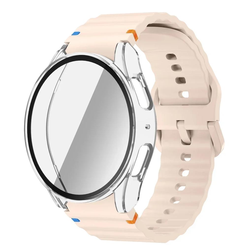Pouzdro+Řemínek pro Samsung Galaxy Watch 7 6 5 4 40mm 44mm Silikonový Náramek Pásek Tvrzené Sklo Ochranná Fólie na Displej Nárazník Kryt
