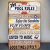 Vintage Pool Rules Metal Sign – Rustic Iron Wall Decor with Fun Swimming Pool Etiquette, Perfect for Home, Pond, Farmhouse, O