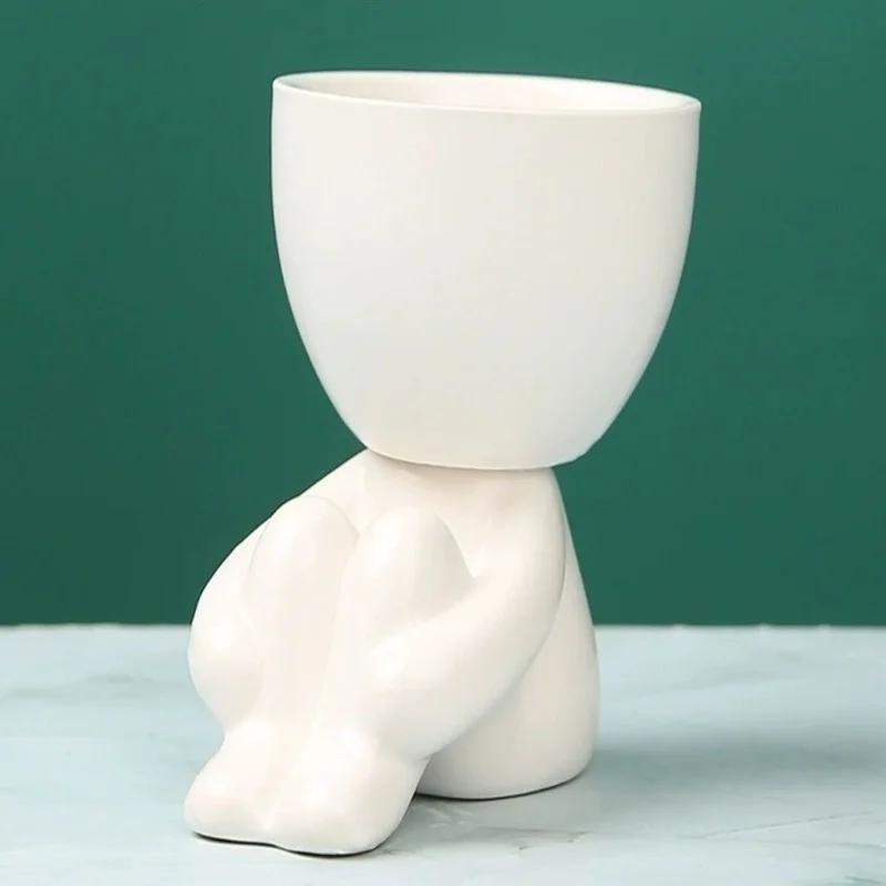 Mini Decorative Pots for Plants Human Shaped Ceramic Succulent Planters Cute Cactus Flower Pots with Drainage for Desktop Home