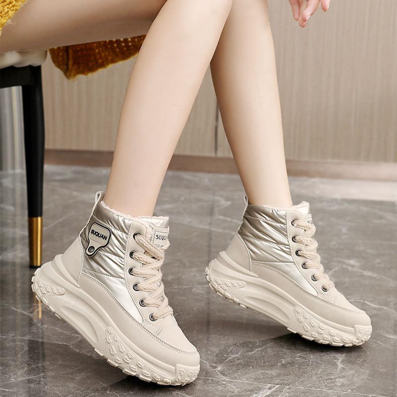 High Top Breathable and Non Slip Shoes for Autumn and Winter Women, Warm High Top with Plush Thick Sole, Height Increasing Cotton Shoes