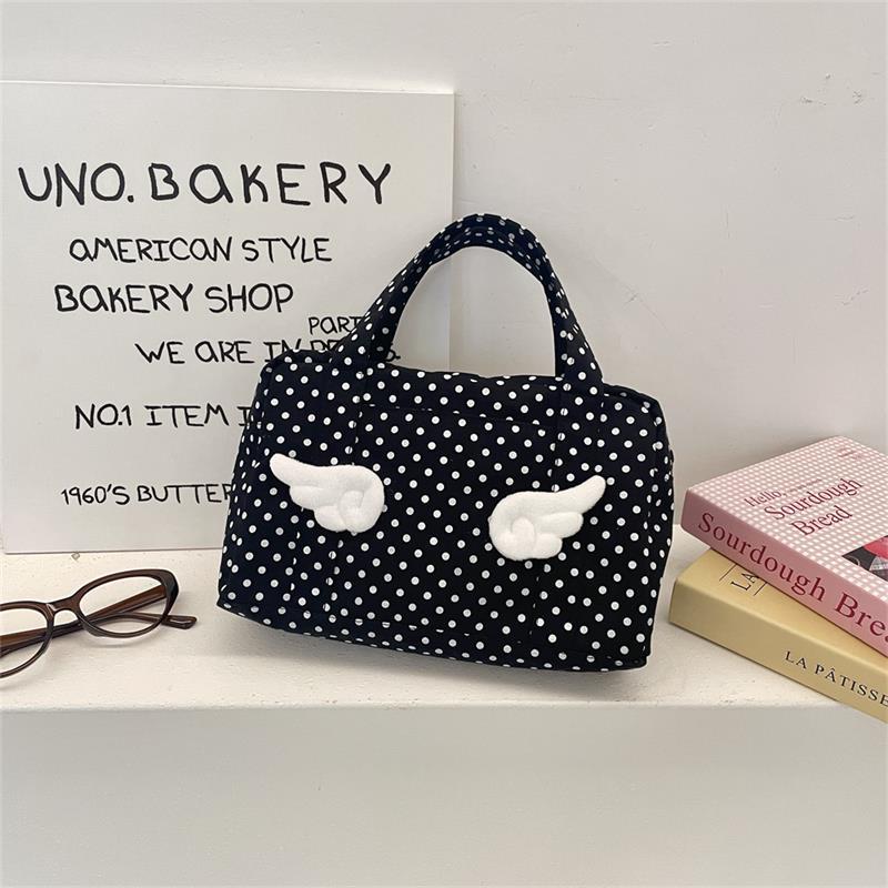 Organisateur de Toilette Grand Modèle Style Ins à Pois avec Ailes, Pochette Cosmétique de Voyage Sac à Maquillage avec Poignées, Trousse de Douche Portable
