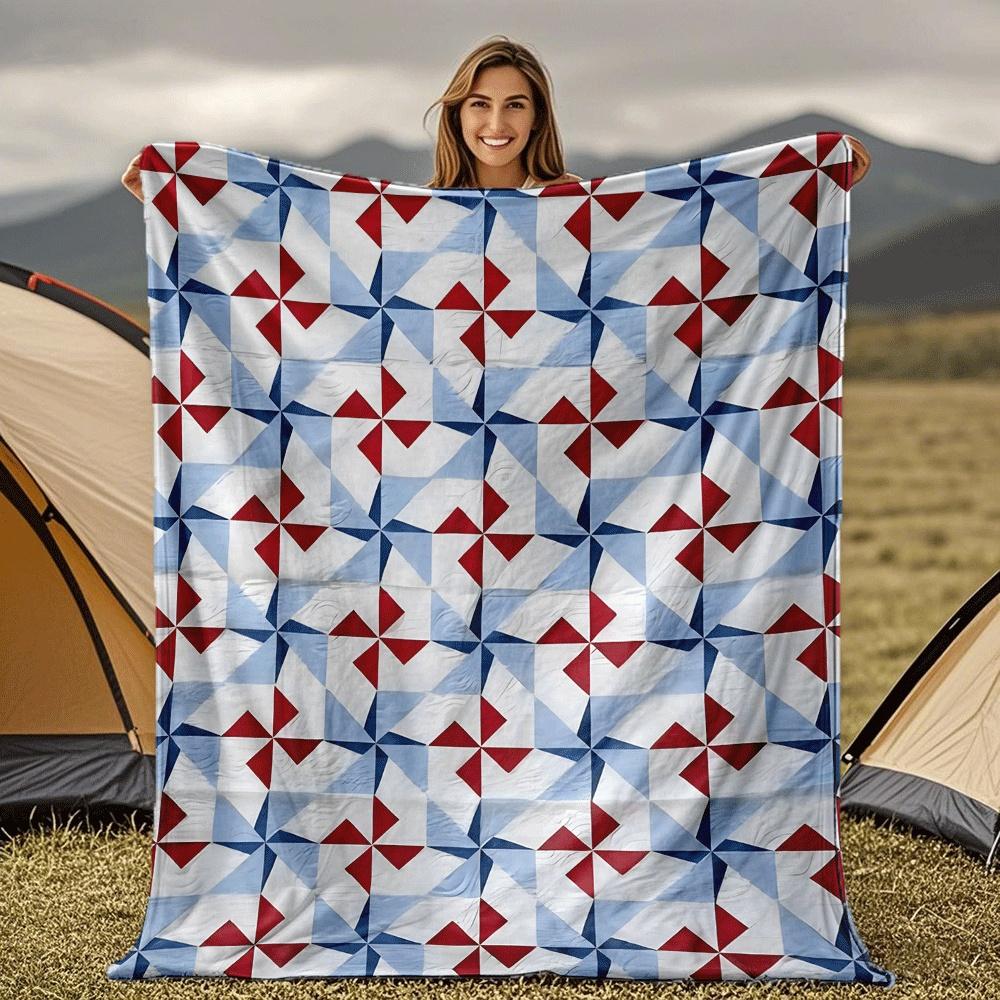 

Red white and blue windmill pattern Flannel printed blanket suitable for all seasons suitable for living room office sofa travel 75x100cm