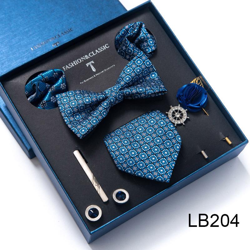Men's 8-Piece Formal Accessory Set: Bow Tie, Corsage, Brooch, Cufflinks for Weddings.
