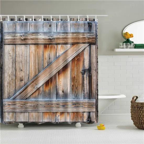 

Vintage Style Wooden Door Bathroom Shower Curtains Frabic Waterproof Polyester Bath Curtain With Hooks W60H190(CM)-1 Pcs