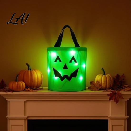 Große Vorratsbehälter für Süßigkeiten Halloween Leuchtende Kürbis-Tasche LED-Leuchtender Trick-or-Treat-Eimer Dekorative Behälter Süßigkeiten Wiederverwendbar Wasserdicht