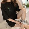 Fashion Accessory Women Umbrella Embroidery Short Sleeve O Neck Oversized T-shirt Top Long Blouse
