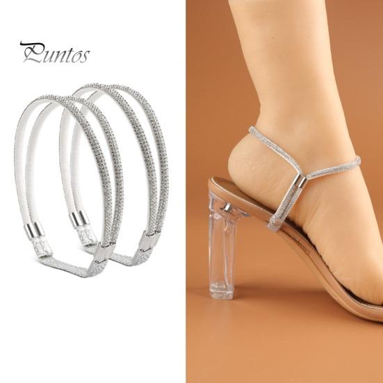 3 Par Fasta Skosnören Återanvändbara Konstläder Glittrande Strass Elastiska Snören Högklackade Sandalremmar