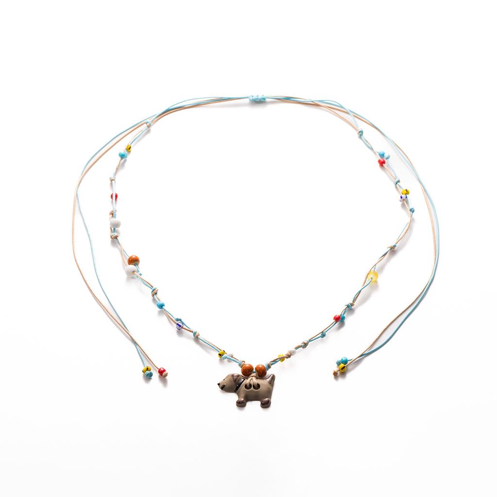 Cartoon Dopamine Color Puppy Beaded Braided Rope Necklace Light Luxury Niche Sweet Cute Collarbone Chain Female