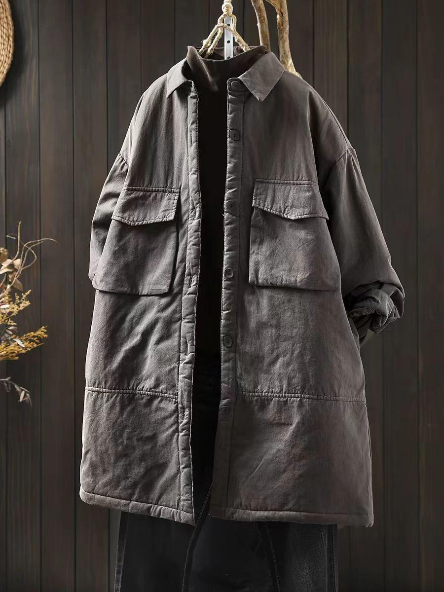 

Johnature Женские винтажные отложные воротники однотонные пуговицы пальто зимние карманы в китайском стиле пальто One Size