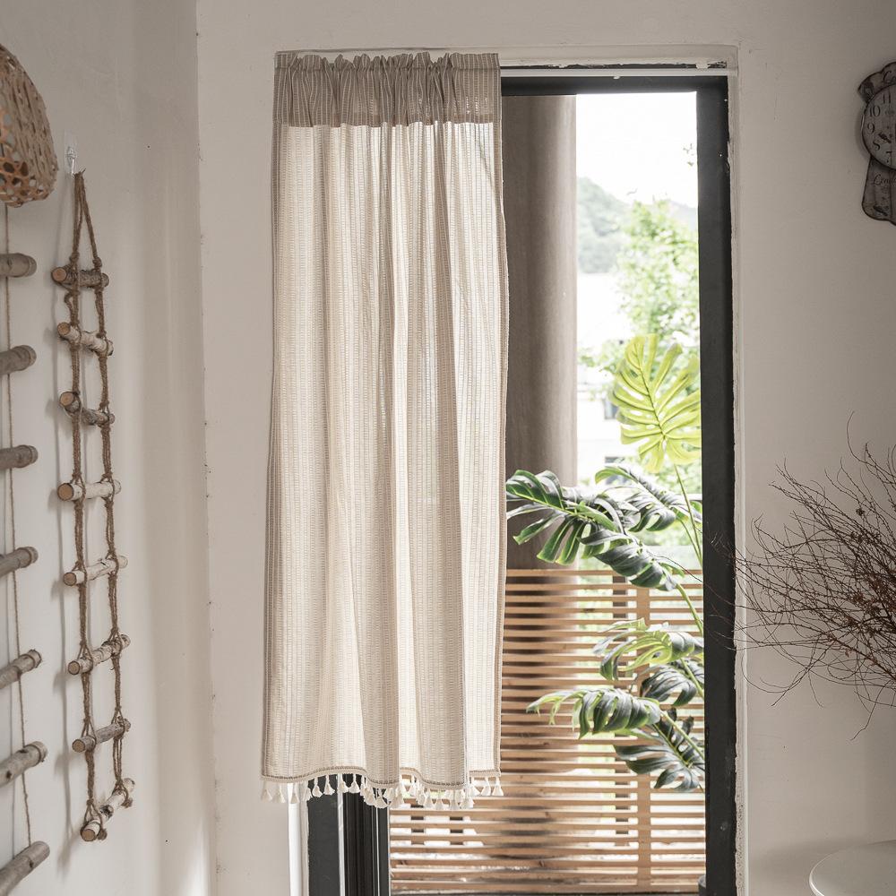 

Перегородка без дырокола, полосатая хлопковая и льняная ткань, подвесная занавеска, занавеска для домашней двери, кухонная кофейная полузанавеска W90*H140cm хаки