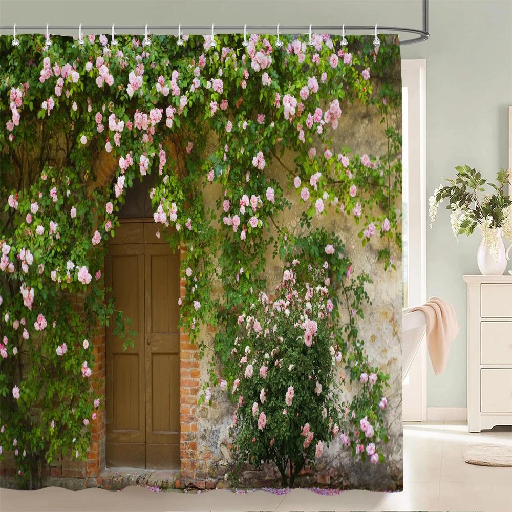 3D European Rural Flower Landscape Printing Bathroom Waterproof Shower Curtain Polyester Bath Curtain Home Decoration Curtain