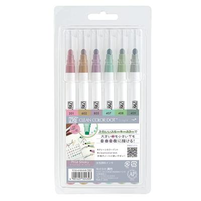 Kuretake uz ūdens bāzes pildspalva ZIG Clean Color Dot Viena Maigs Dūmakains Komplekts TCSD-6100/6VB