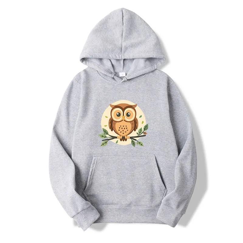 Cute Owl Print Hoodies  Teens Loose Sport Wear Gym Tops