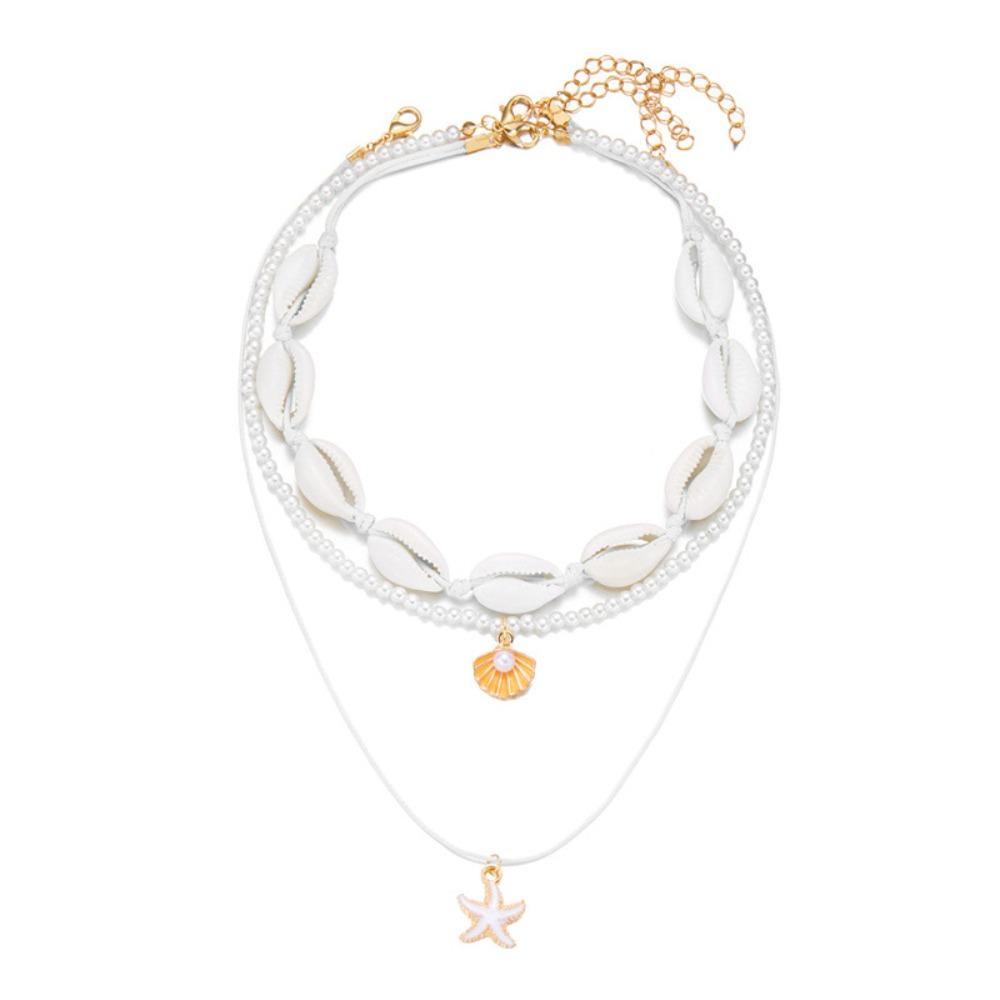 

3pcs/set Pearl Clavicle Chain Women Pendant Shell Beads Necklace Shell Multilayer Necklace Ladies Style F