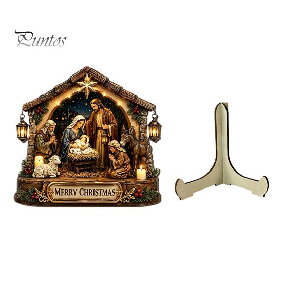 Durable Wood Nativity Set Scene Wooden Tabletop Sign, Christmas Manger Holy Family Figurine Decor, for Table Decor Religious Xmas Desktop Ornament,
