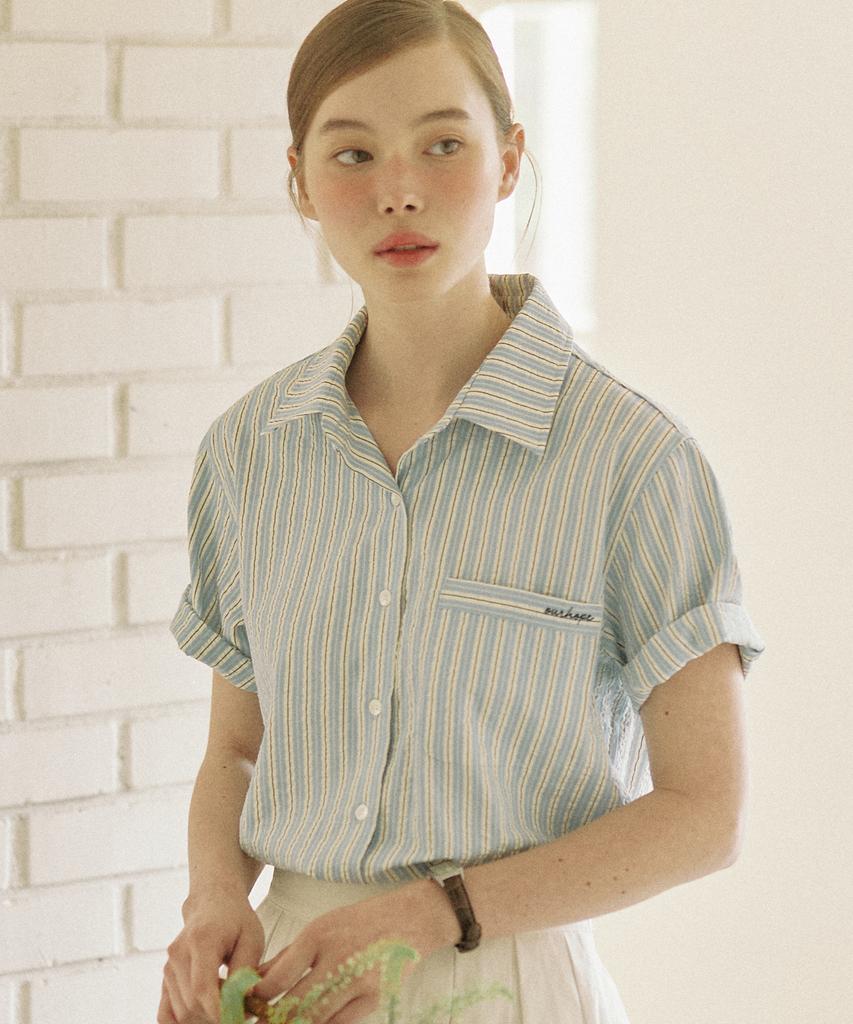OURHOPE And Stripe Shirt - Sky Blue