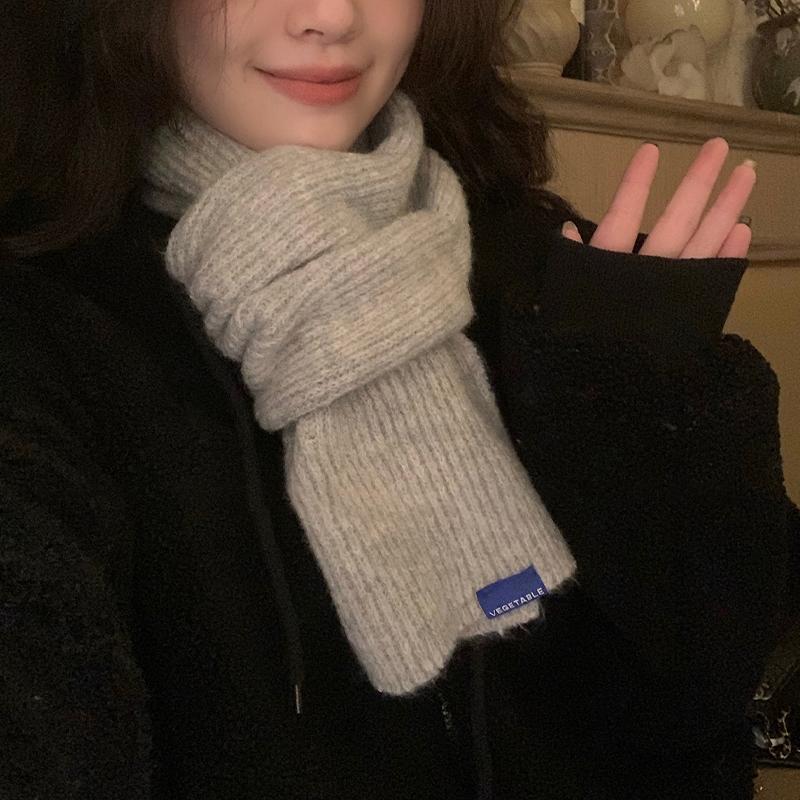 Cross Short Scarf For Women Winter Warm Wool Knitted Scarf Student Korean Style Couple Style All-Match