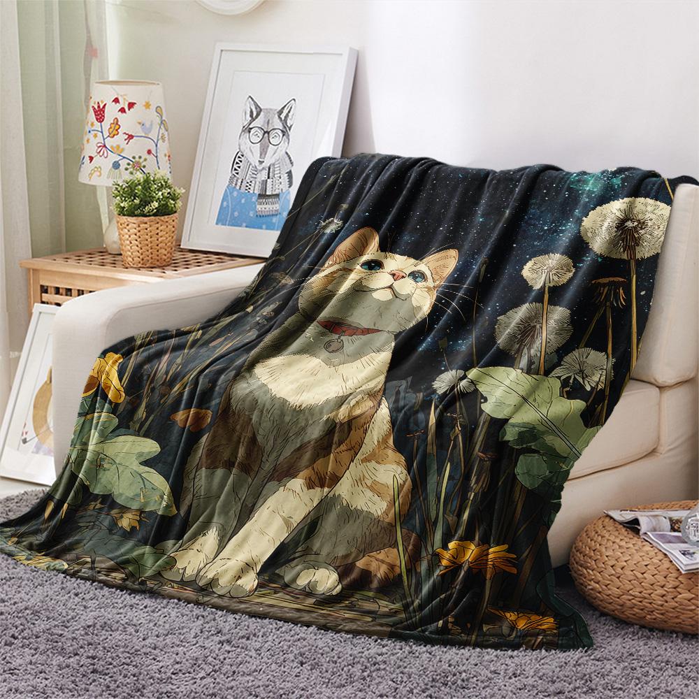 Cats Looking Up Print Flannel Blanket, High quality Comfortable for All Seasons, Home Decor, Warmth and Comfort