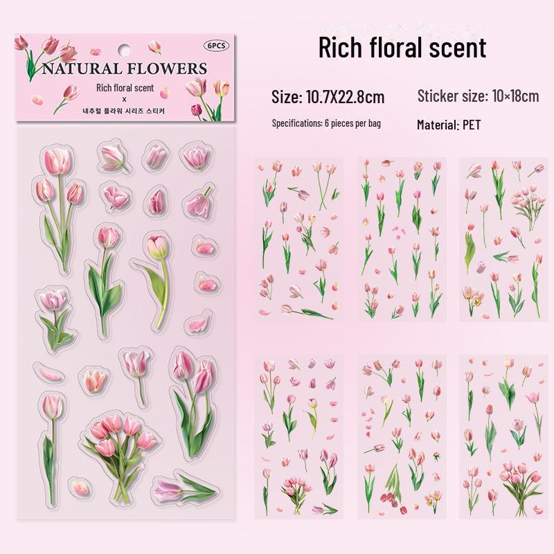 Sada samolepek na poznámkový blok Tulipán - PET Retro Plant Landscaping Decor